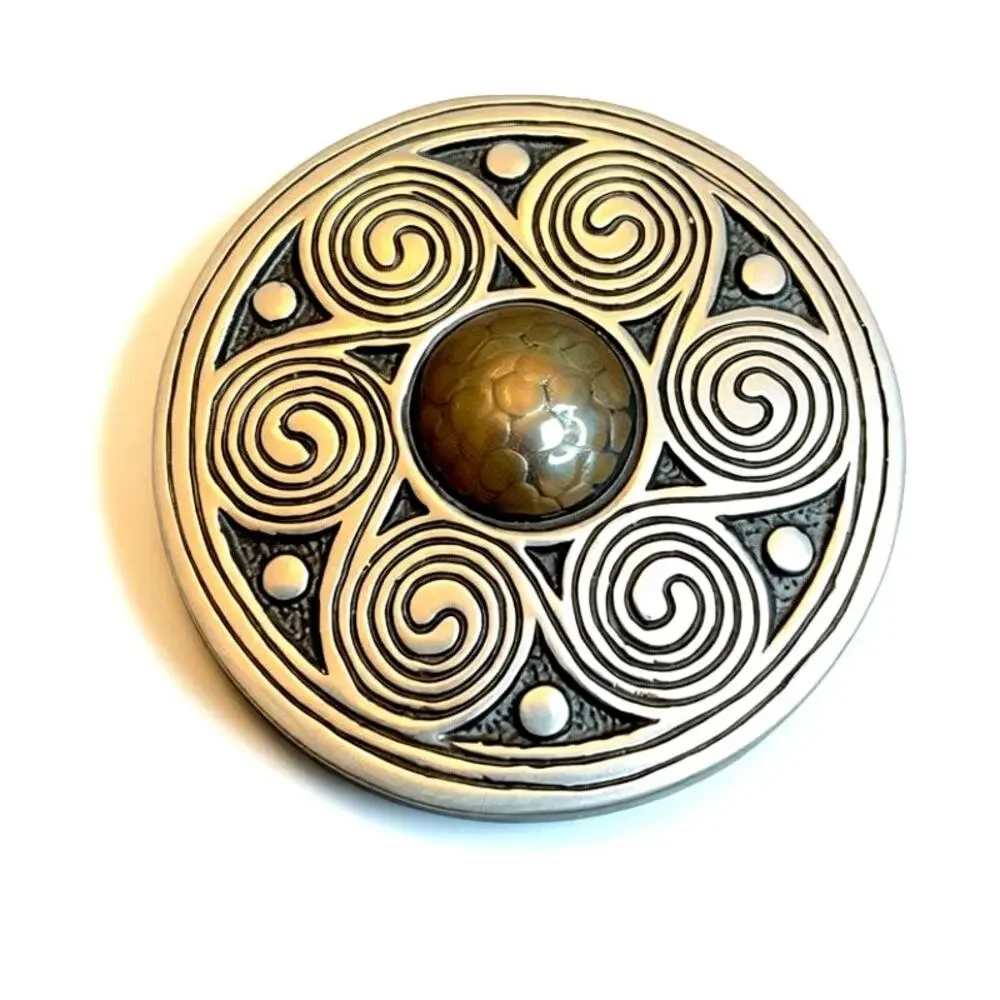 St. Justin Pewter Celtic Spiral Brooch Handcrafted Trinity Pin Ireland